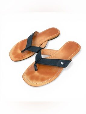 Ugg Carey Black Leather Thong Flip Flops Summer Flat Sandals